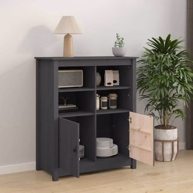 Berkfield Home Grey Solid Wood Pine Sideboard, W: 83 cm, D: 41.5 cm, H: 100 cm