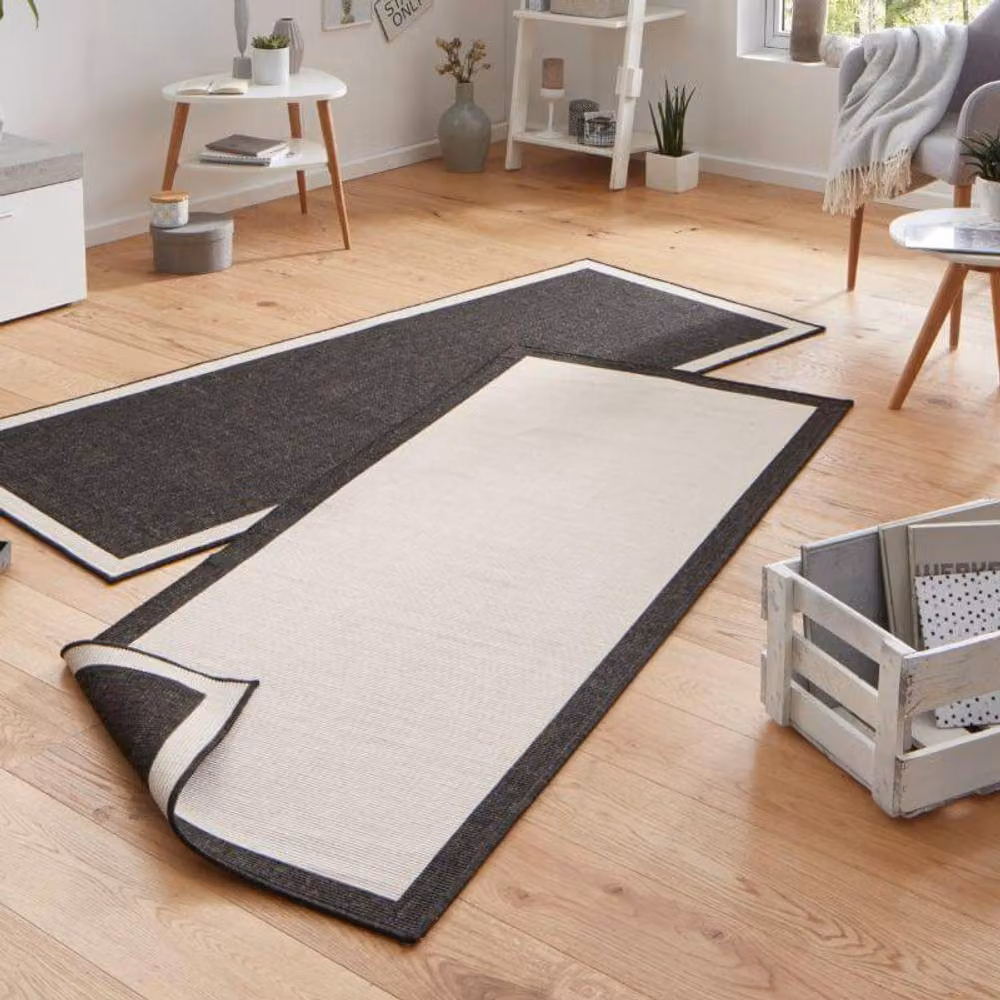 THE RUGS Panama Reversible Indoor Outdoor Flatweave Rug with Border, Black, W: 80 cm, L: 250 cm – 3