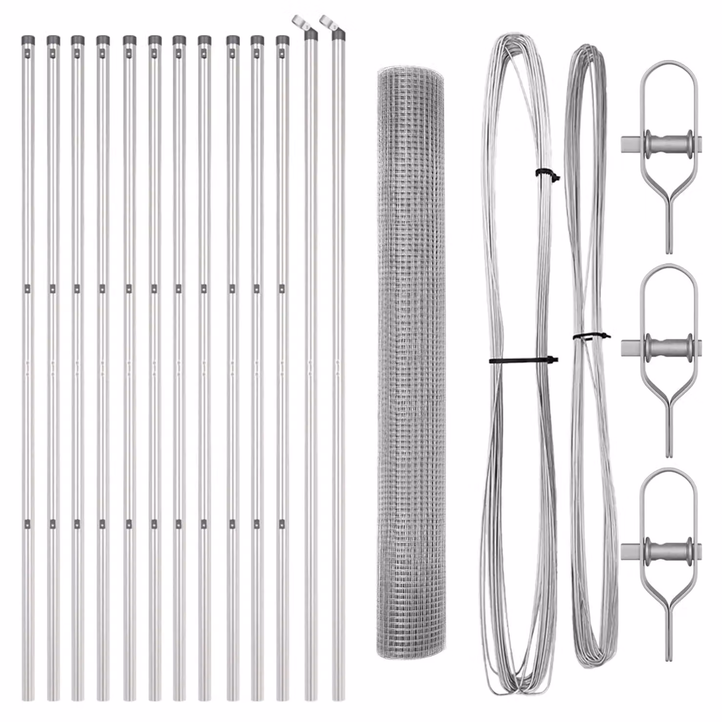 Berkfield Home Single-Bar Welded Wire Fence with 13 Round In-Ground Posts, Galvanised Steel, Silver, W: 25 m, H: 1.4 m – 2