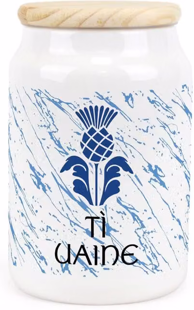 Purely Home Scottish Thistle Ceramic Ti Uaine Airtight Storage Canister, Blue and White Floral Design