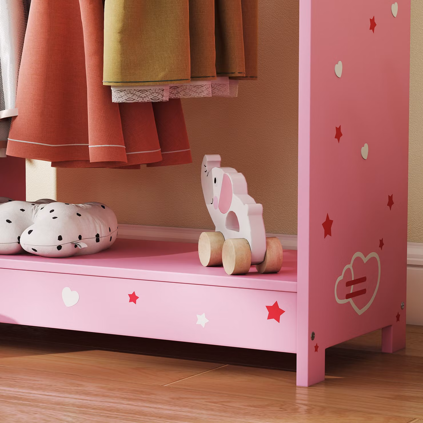 AIYAPLAY Kids Clothes Rail and Wardrobe with Mirror, Shelves, Fabric Storage and Hooks, Pink – 5
