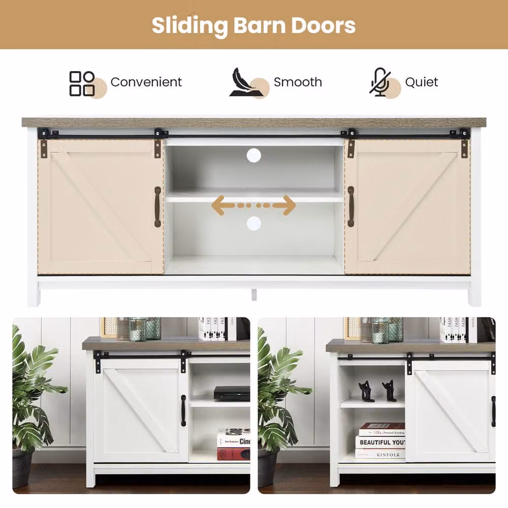 Costway Modern White Wooden Media Storage TV Cabinet for 60-Inch TVs – 3