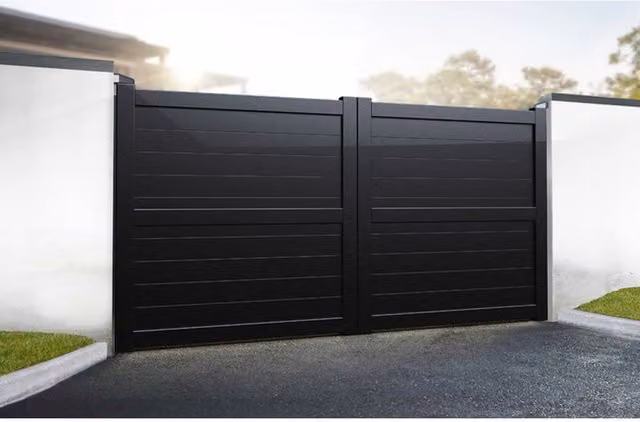 Ready Made Double Swing Gate in Black Aluminium, W: 300 cm, H: 160 cm