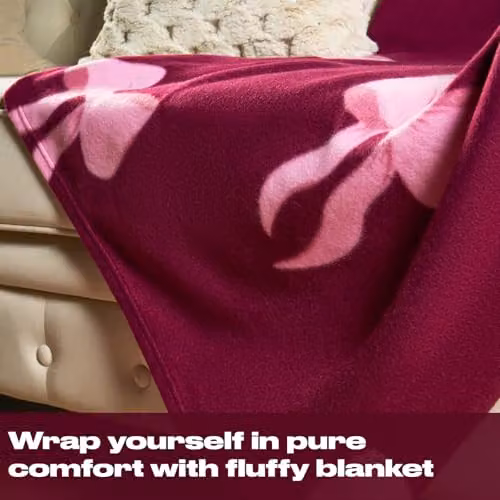 OHS Christmas Bow Print Fleece Throw Blanket, Burgundy, W/D/H: 120 x 150 cm – 2