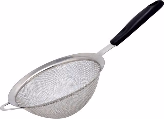 VOGREX Stainless Steel Fine Mesh Round Sieve with Black Grip Handle, Silver and Black, Diameter: 20 cm – 1