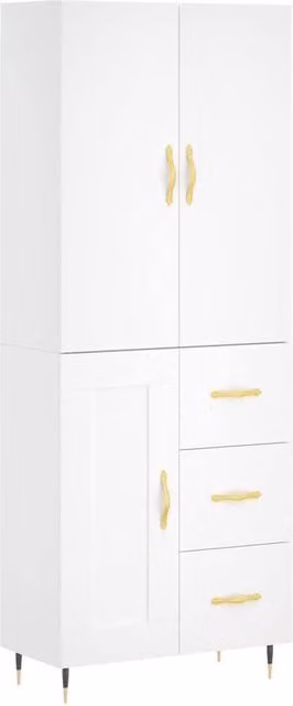 Berkfield Home Modern White Highboard with Hinged Doors and Internal Shelves, W/D/H: 69.5 x 34 x 180 cm