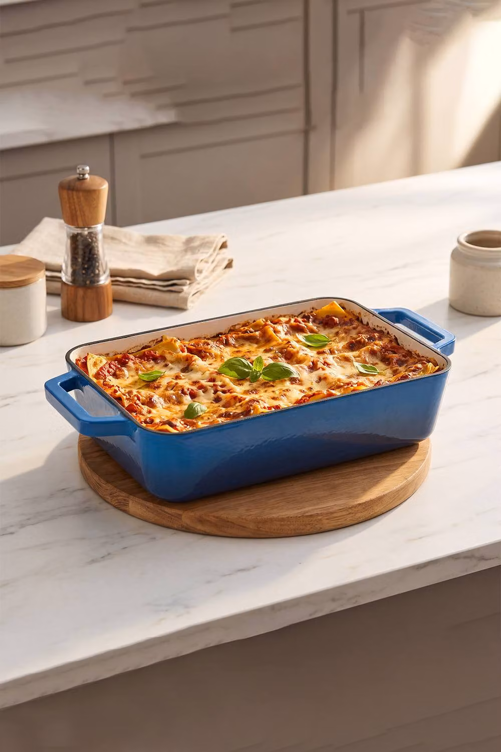 ExtraStar Enamelled Cast Iron Rectangular Casserole Dish with Handles in Blue – 3