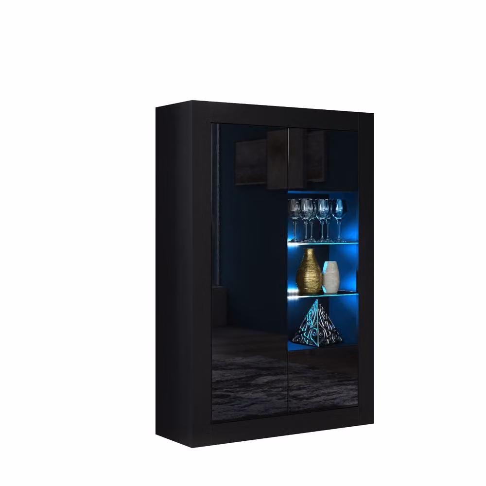 Mex Furniture LTD Arcadia Display Cabinet in Black with Glossy Glass Doors and LED Lighting, W/D/H: 140 x 35 x 93 cm – 3