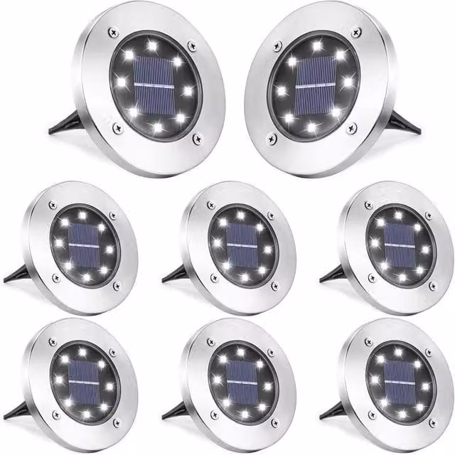 NESTLUNE 8-Pack Solar LED Outdoor Path Lights in Silver, Diameter: 40 cm, Height: 25 cm – 1
