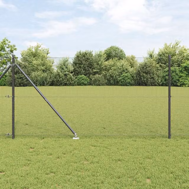 Berkfield Home Grey Steel Welded Wire Fence with 13 In-Ground Spike Posts, H: 120 cm x L: 25 m