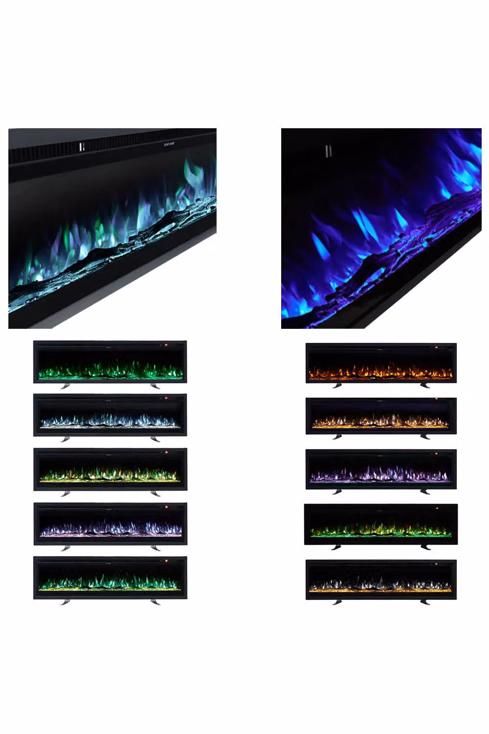 H&O Direct 60 Inch Electrical Fireplace with Remote, 12 Vibrant Flame Colours and Adjustable Heating Modes in Black, W: 152.4 cm, H: 45.0 cm – 5