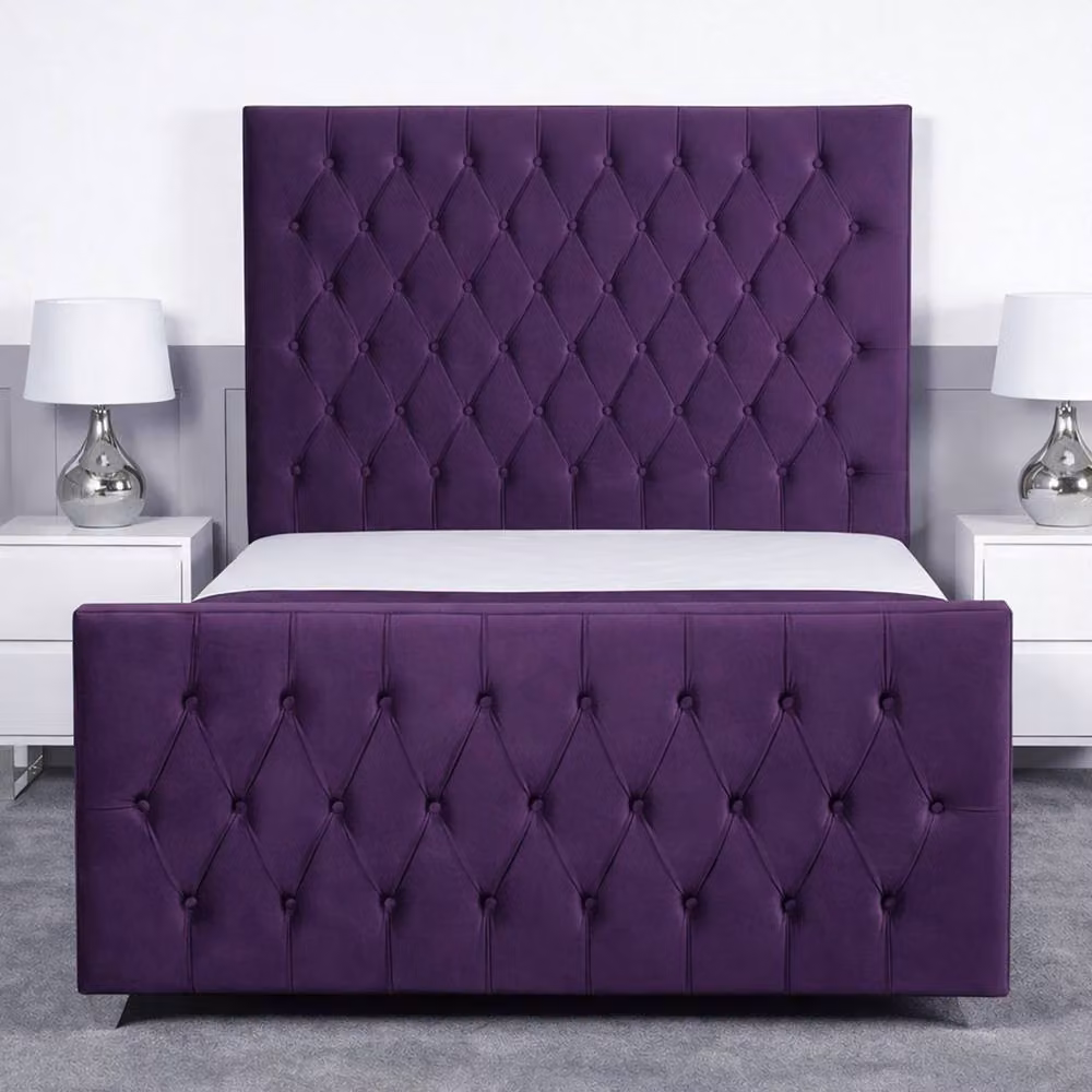 Living Comfort Bedz Vertex Small Double Upholstered Velvet Gas Lift Storage Bed with 48 Inch Headboard in Purple, W/D/H: 120 x 200 cm – 2