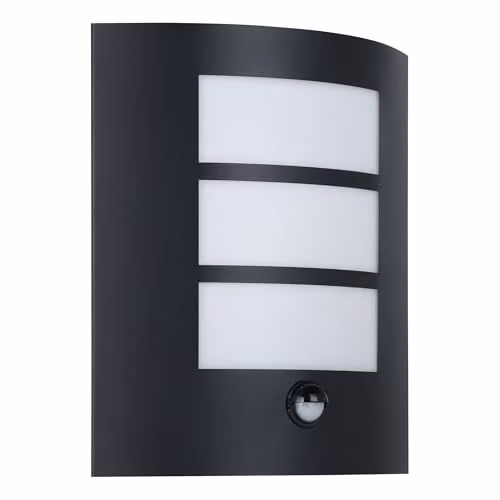 Eglo City Outdoor Wall Light in Black and White with Motion and Dusk Sensor, IP44 Waterproof Metal and Plastic Design for Garden, Terrace or Balcony, E27 Socket