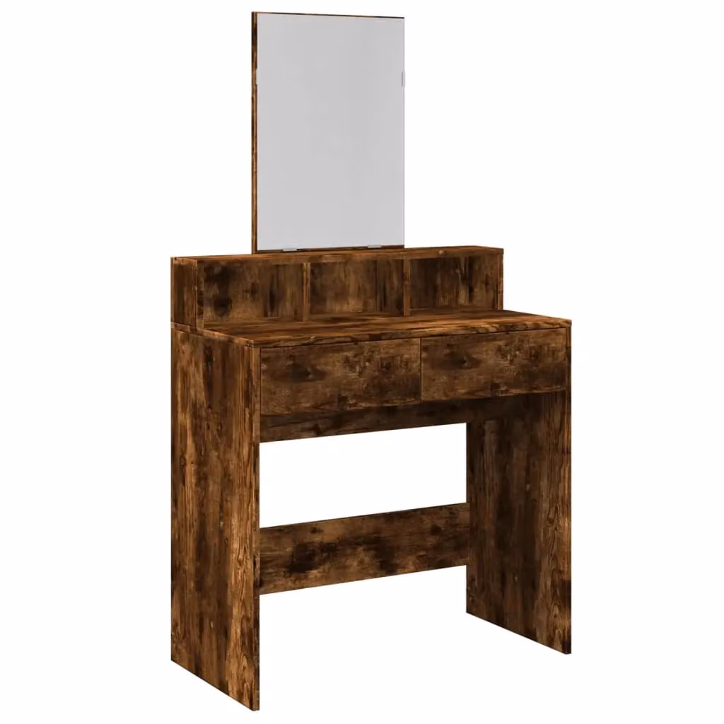 Berkfield Home Dressing Table with Mirror in Smoked Oak Brown, W: 80 cm, D: 41 cm, H: 144.5 cm – 2