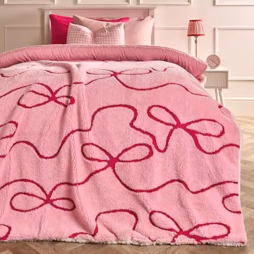 OHS Pink Tufted Bow Fleece and Sherpa Reversible Double Face Throw Blanket, W/D/H: 130 x 160 cm – 2