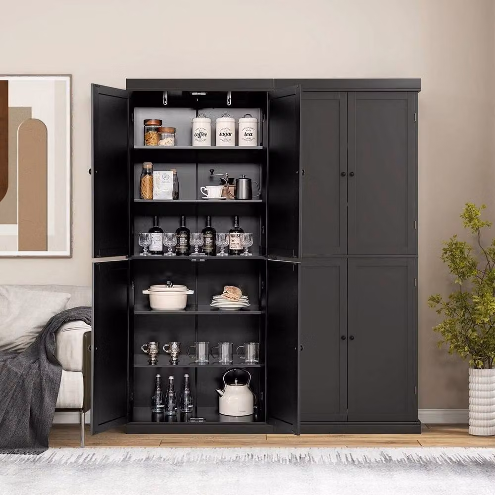 FORGEVIO Modern Freestanding Kitchen Buffet Sideboard and Tall Pantry Cabinet in Black and Multicolour – 3