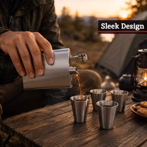 Premier Housewares Silver Stainless Steel Hip Flask Set with Shot Glass – 4
