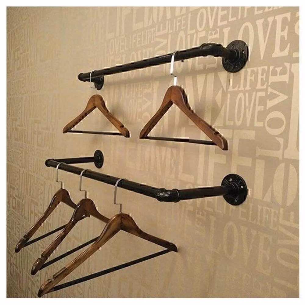 Kelvenix Industrial Pipe Wall Mount Clothes Rail Rack in Black, Width: 83 cm – 4
