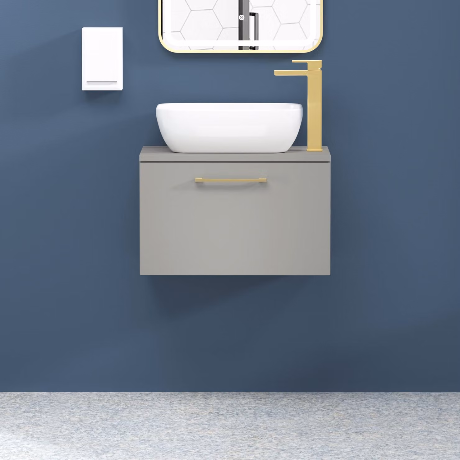 Royal Bathrooms Elva Modena 800mm Wall Hung Vanity Unit with 1 Drawer and Countertop Basin in Satin Grey