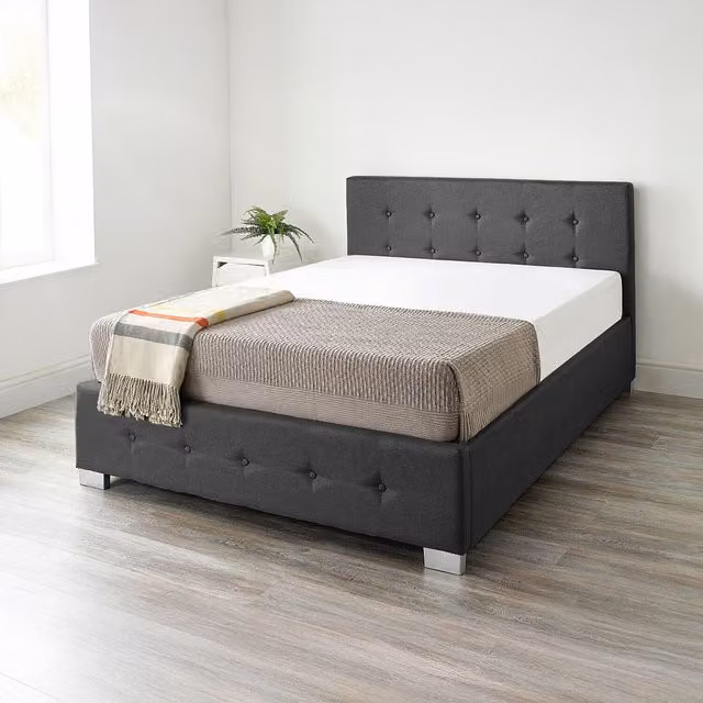 Aspire End Lift Ottoman Storage Bed in Black Linen, W/D/H: 120 x 200 cm – 2