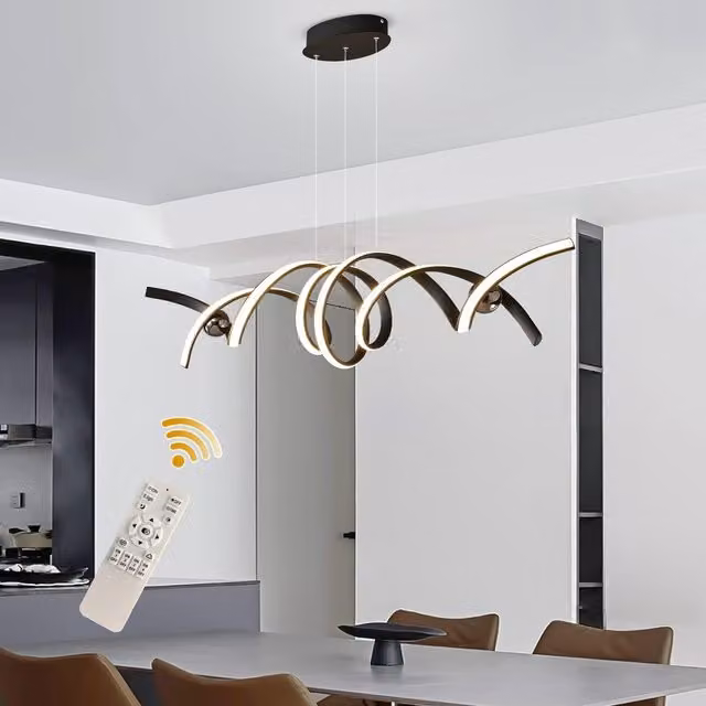 Garwarm Modern Black Dimmable LED Spiral Pendant Light with Remote Control – 1