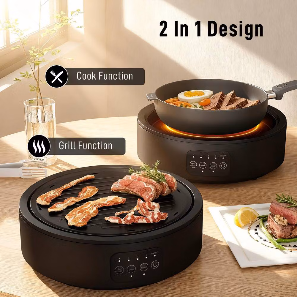 HOMCOM Electric Ceramic Hob with Grill Plate in Black – 3
