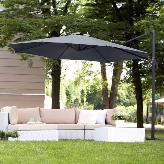 Wyld and Coco Grey Octagonal Parasol with 360 Degree Swivel Crank and Aluminium Frame, Diameter: 240 cm – 1