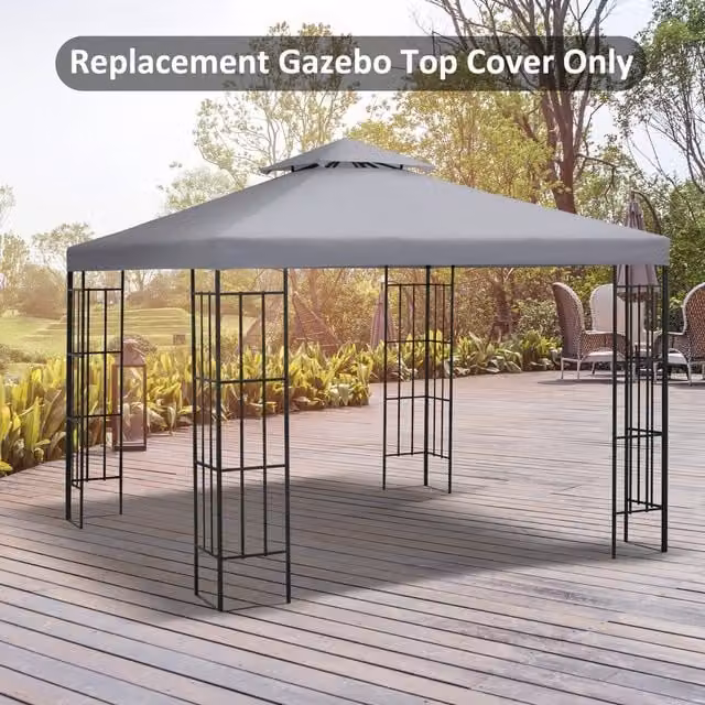 Outsunny 2 Tier Garden Gazebo Replacement Canopy Roof Cover, Light Grey, W: 300 cm x D: 300 cm – 1
