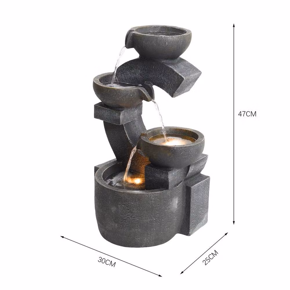 FLAVORA 4 Tier LED Cascading Water Feature in Grey – 2