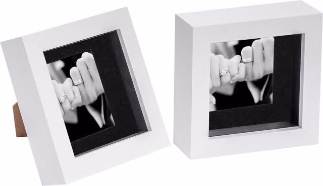 Nicola Spring Pack of 2 Square 3D Box Photo Frames in White and Black, W/H: 10.16 x 10.16 cm with 5.08 x 5.08 cm Mount
