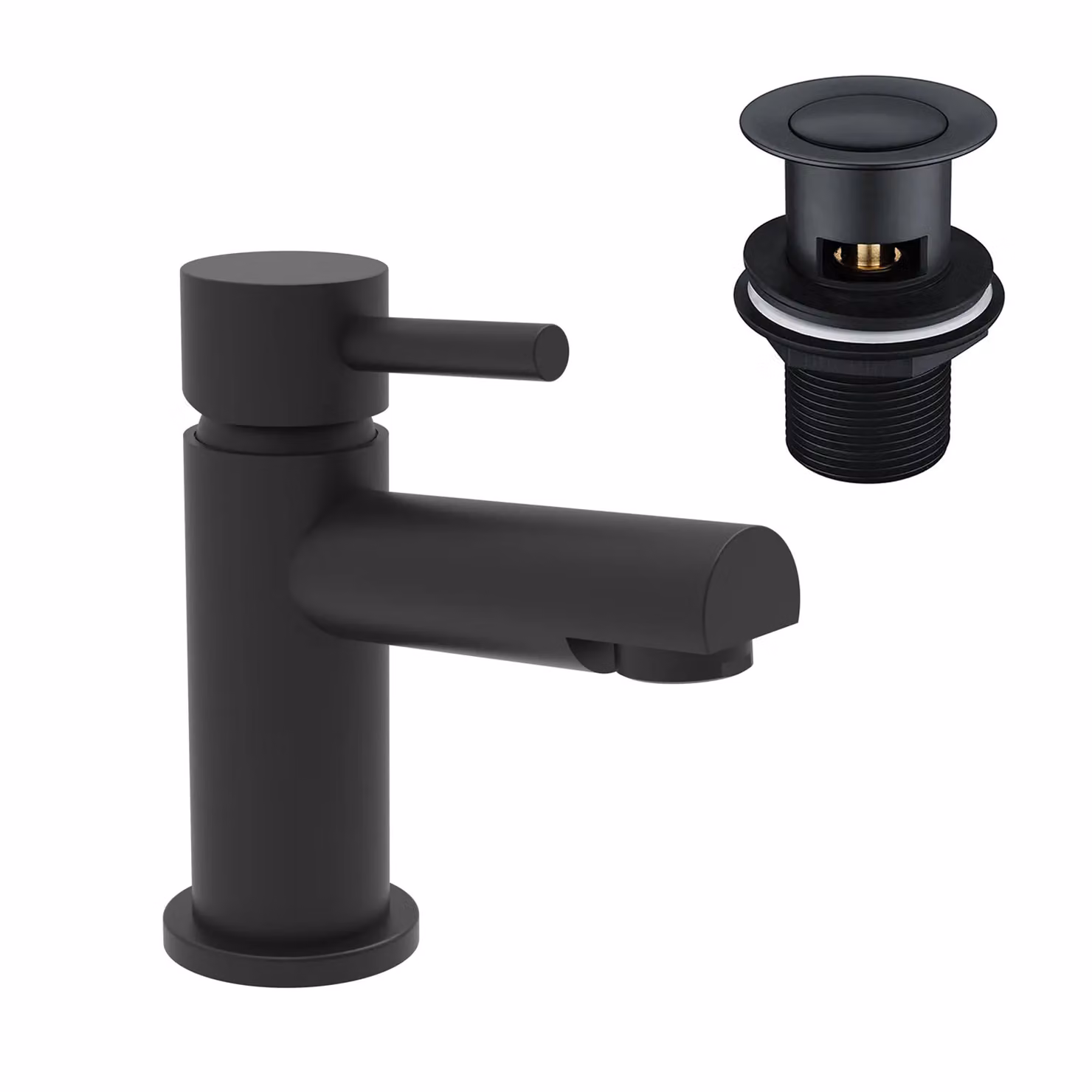 Nes Home Matt Black Brass Basin Mono Mixer Tap with Pop Up Waste – 2