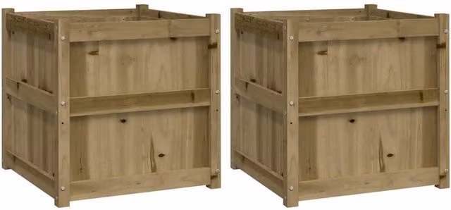 Berkfield Home Garden Impregnated Pine Wood Planter Tub Set of 2 in Brown – 1