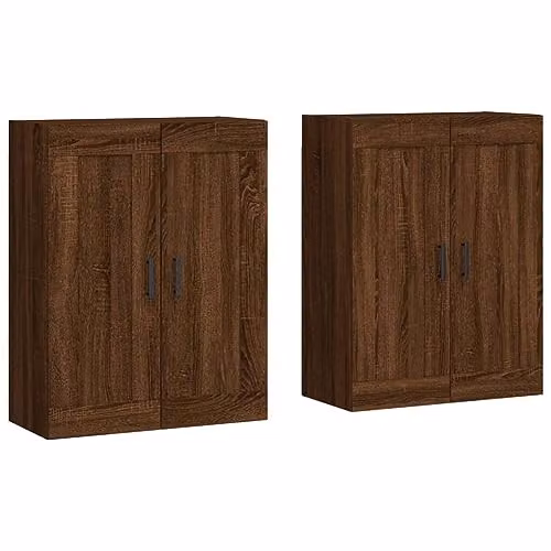 vidaXL Set of 2 Wall Mounted Cabinets in Brown Oak Engineered Wood