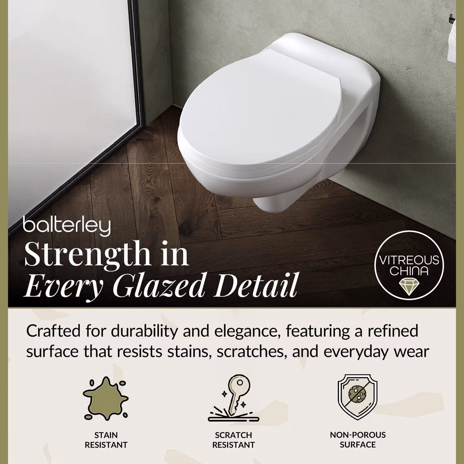 Balterley Adley Modern Wall Hung Ceramic Toilet Pan, White, W: 39.0 cm, D: 35.5 cm – 2