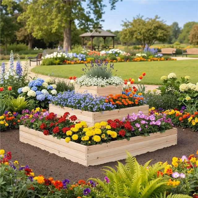 Yaheetech 3-Tier Fir Wood Raised Garden Bed for Vegetables and Herbs in Brown and Yellow