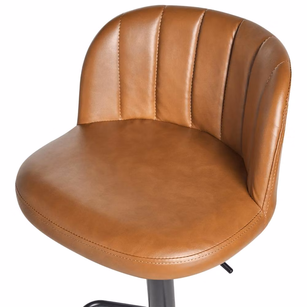 Wyld and Coco Set of 2 Retro Brown Faux Leather Swivel Bar Stools with Metal Base – 4