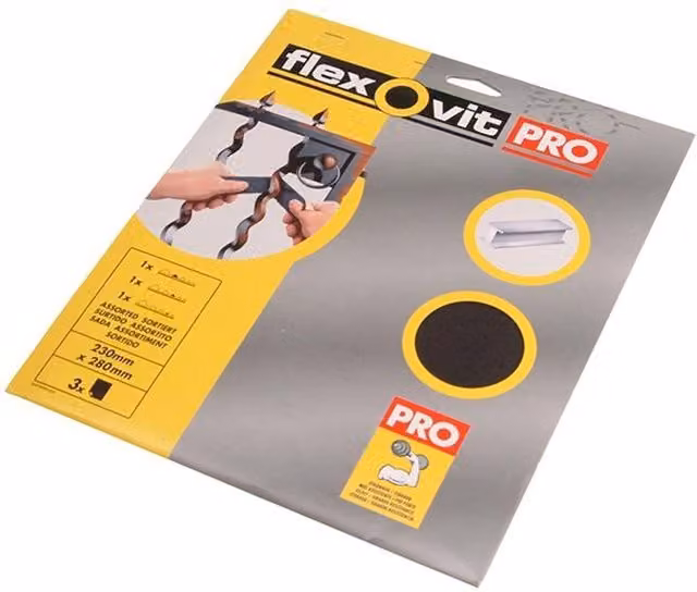Flexovit Emery Cloth Sanding Sheets for Metal and Paint, Multicolour, W: 23.0 cm x H: 28.0 cm