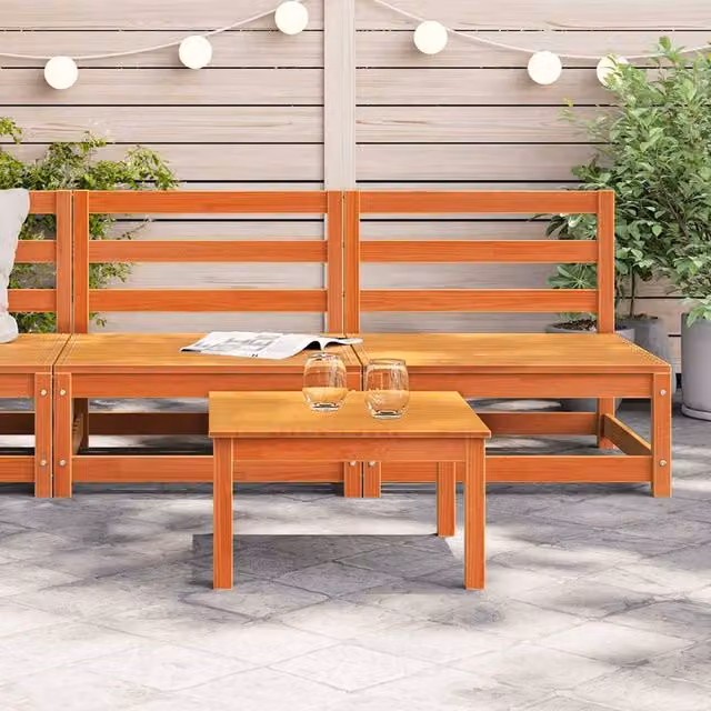 Berkfield Home Armless Garden Sofas, 2 Piece Set, Wax Brown Solid Pine Wood, W/D/H: 70 x 70 x 67 cm – 1