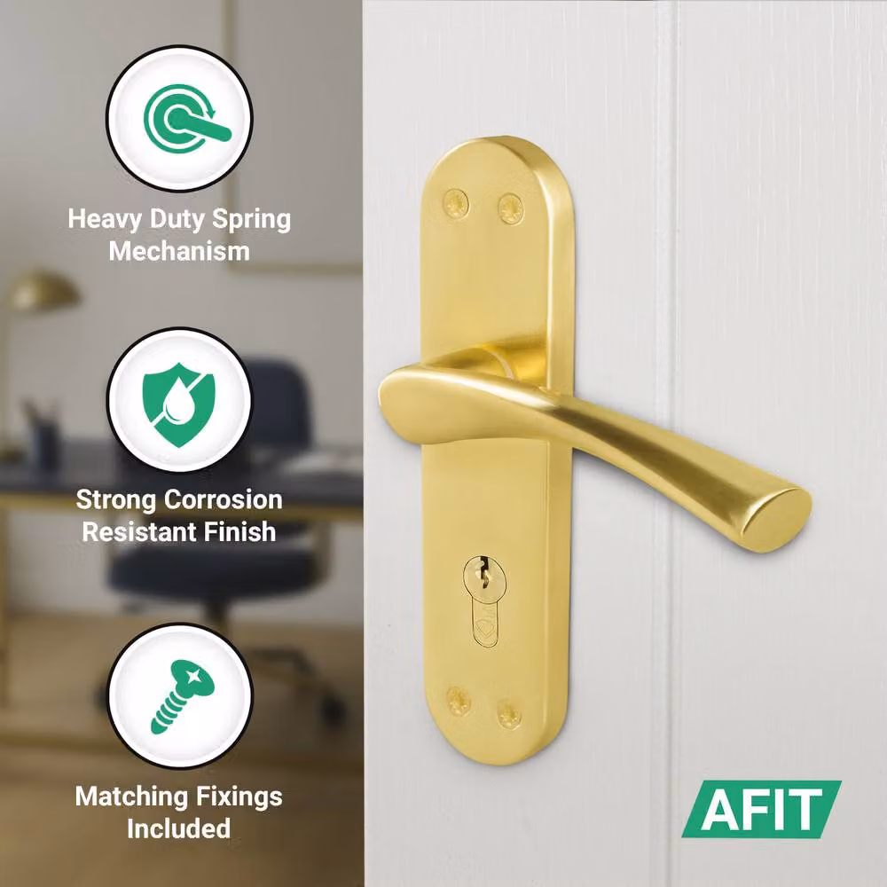 AFIT Satin Brass Twist Door Handles with Euro Escutcheon, Gold, 1 Pair – 2
