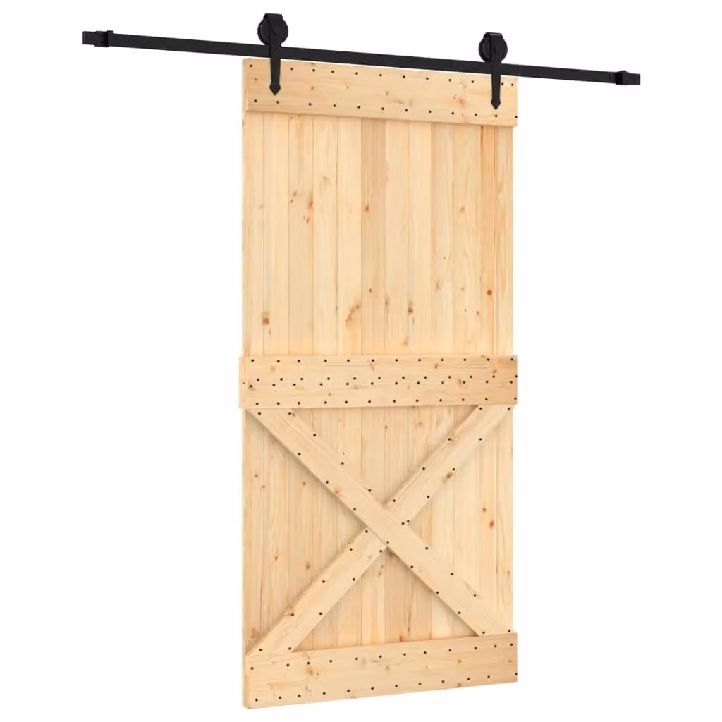 Berkfield Home Rustic Sliding Door with Hardware Set, Solid Wood, Brown, W: 100 cm, H: 210 cm