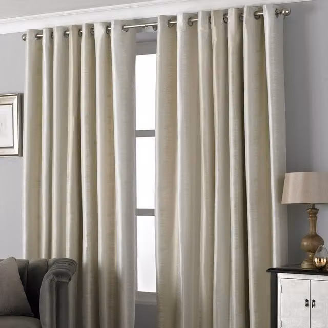 Paoletti Set of 2 Hurlingham Shimmer Eyelet Curtains in Beige and Yellow, Width: 168 cm
