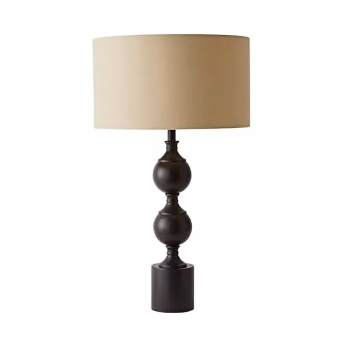 ValueLights Declan Metal Candlestick Table Lamp with Beige Fabric Drum Shade and Bulb – 2