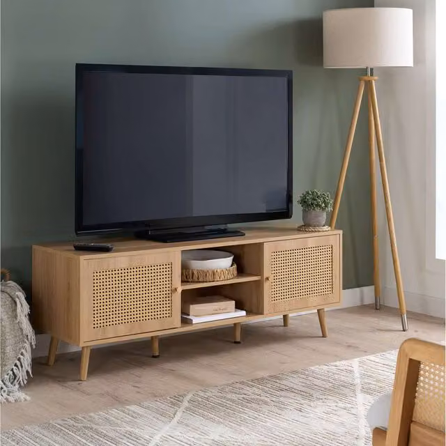 Birlea Modern Oak Wood and Rattan Living Room Unit in Brown Matt Finish