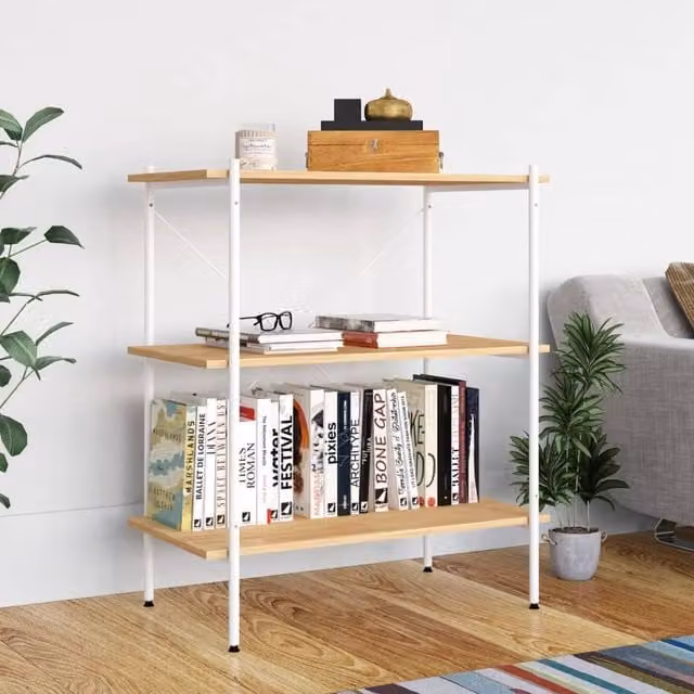 Berkfield Home 3-Tier Shelving Unit in White and Oak, W/D/H: 80 x 40 x 92 cm – 1