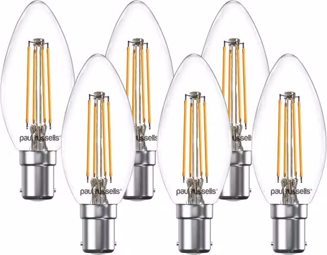 Paul Russells 4.5W LED Filament Candle Bulb, B15, 470lm, Dimmable, 2700K Warm White