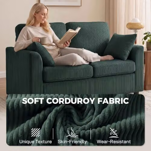 HOMCOM 2 Seater Corduroy Sofa in Green, W/D/H: 144 x 76 x 89 cm – 6