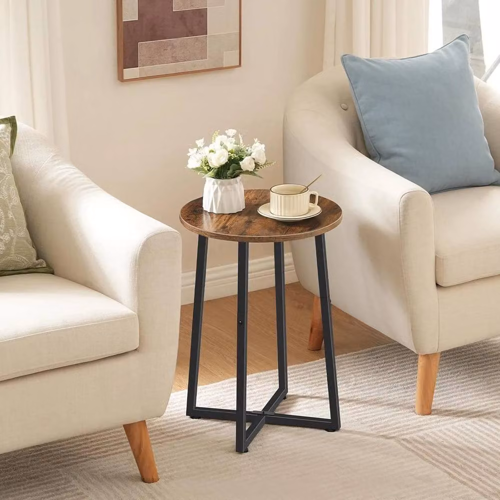 FORGEVIO Round Small Side Coffee and Bedside Table with Storage in Brown Rustic Finish, W/D/H: 40 x 40 x 55 cm – 4
