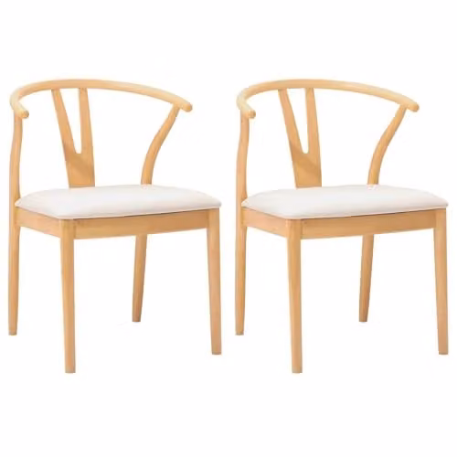 vidaXL Set of 2 Dining Chairs in Natural Sand Rubberwood with Armrests