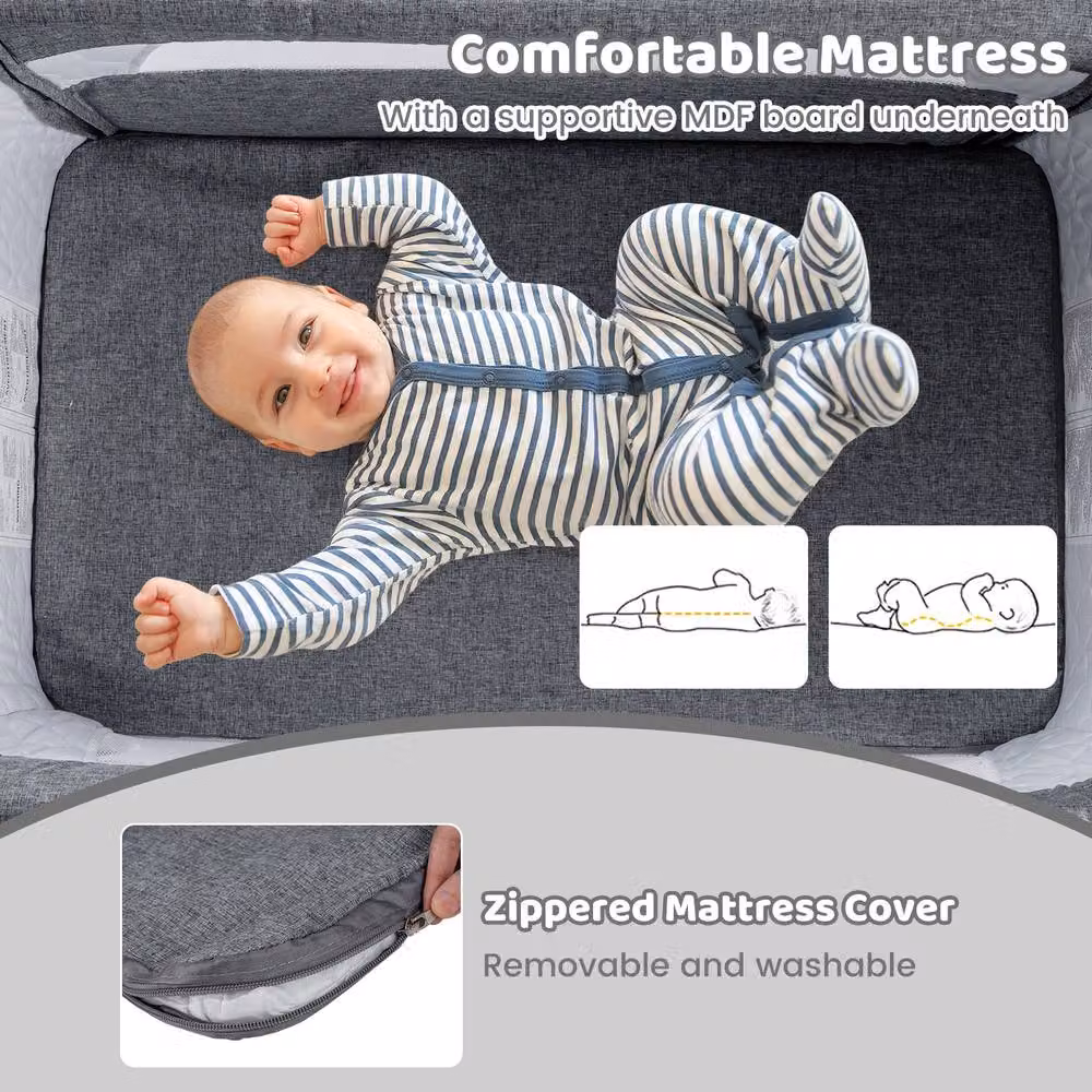 CASART Baby Bassinet Bedside Sleeper Crib with Adjustable Height in Grey – 7