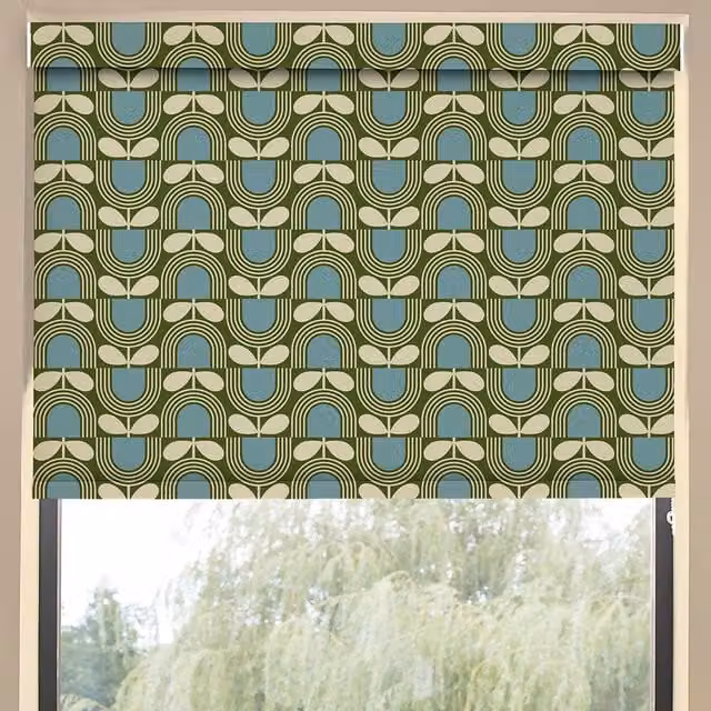 Orla Kiely Striped Tulip Blackout Made To Measure Roller Blind in Bancha Blue and Green
